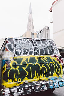 multicolored graffiti print car, architecture, united states HD wallpaper