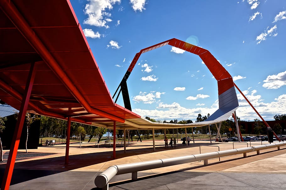 australia, museum, red, sky, structure, architecture, nature HD wallpaper