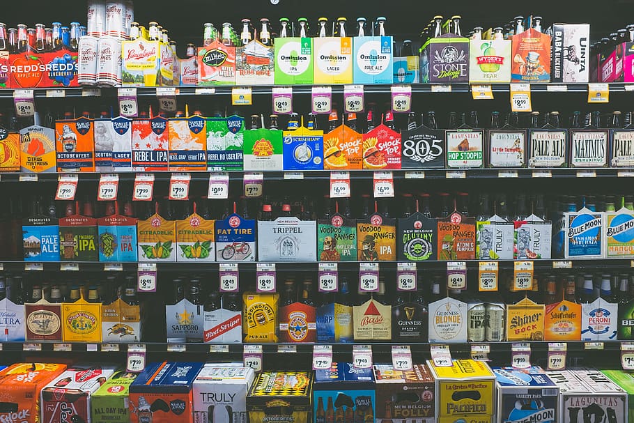 beer, drinking, choice, variation, large group of objects, retail HD wallpaper