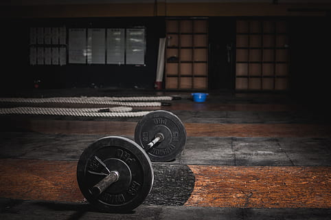 Barbell on the Floor, building, challenge, dark, empty, fitness HD wallpaper