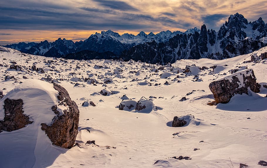 snow covered mountain during daytime, nature, outdoors, ice, tre cime di lavaredo