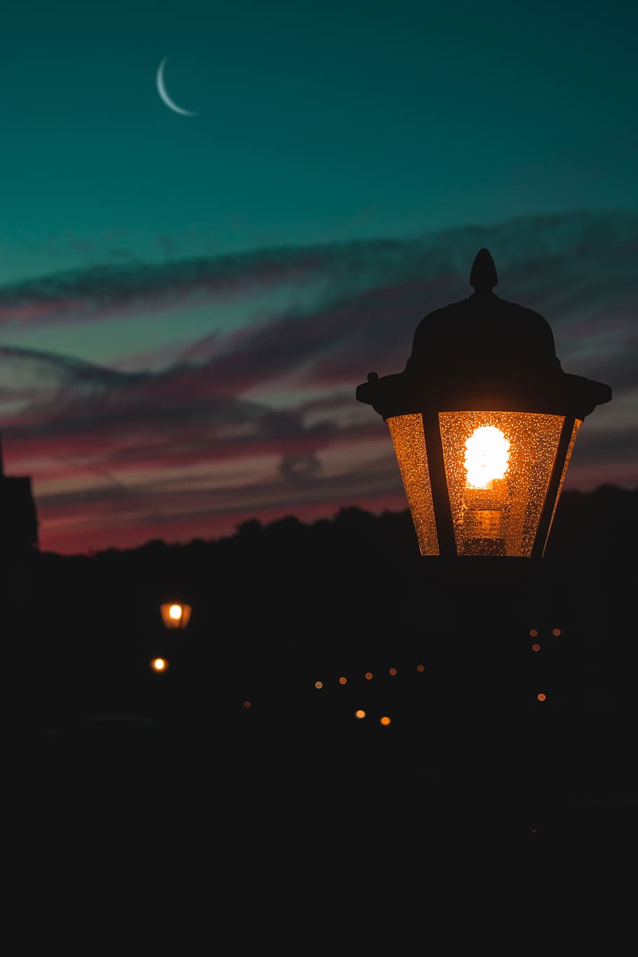 sunset, lights, depth, layers, colors, pink, blue, tones, vibrant HD wallpaper