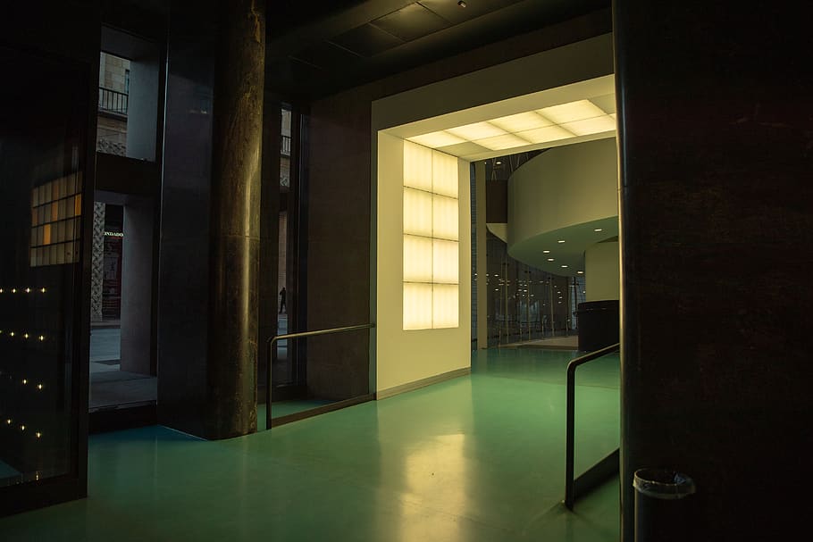 turned-on wall lights, indoors, architecture, entrance, building HD wallpaper