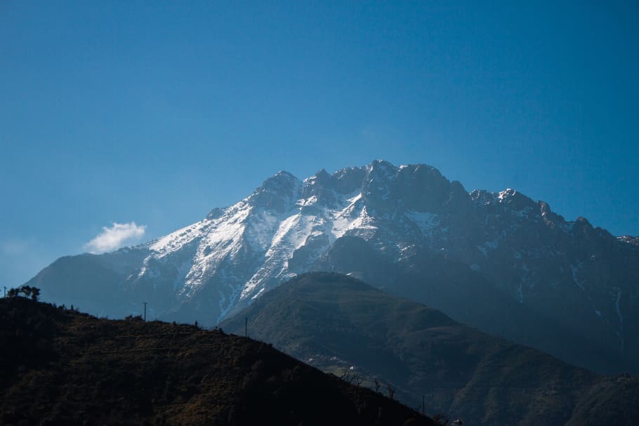 snow capped mountain range during daytime, sky, beauty in nature HD wallpaper
