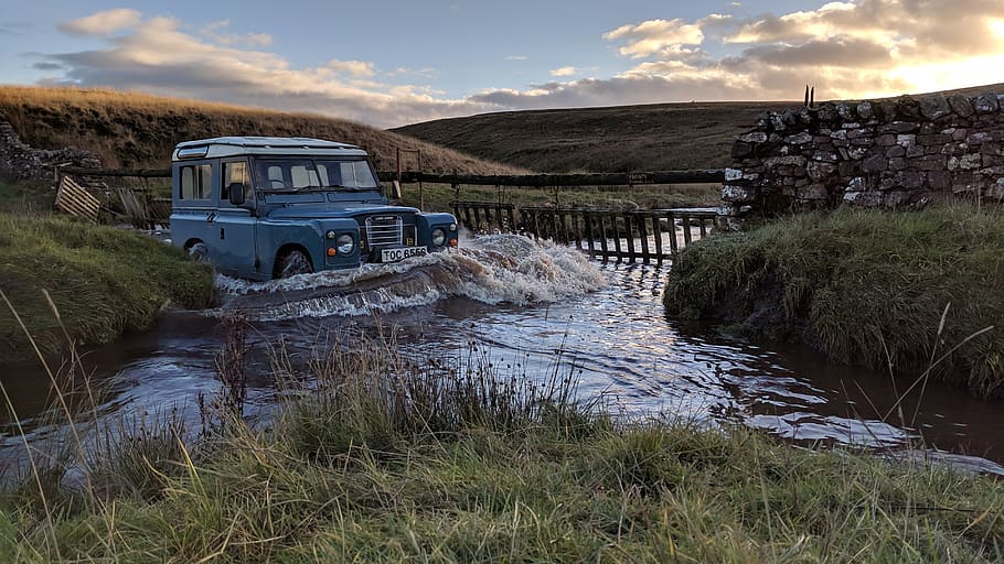 land rover, ford, river, stream, 4x4, nature, crossing, landscape HD wallpaper