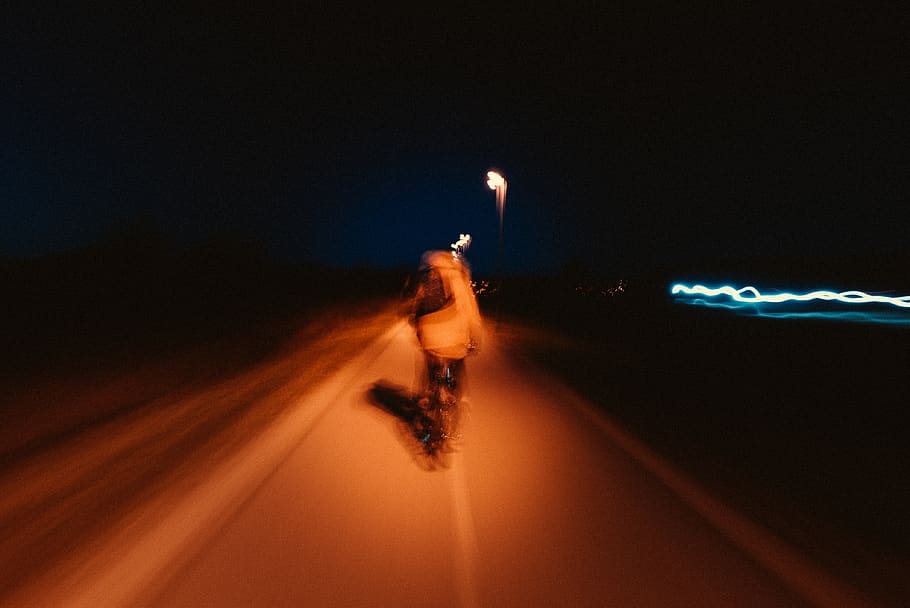 tunnel, blur, abstract, motion, movement, street, person, bike HD wallpaper