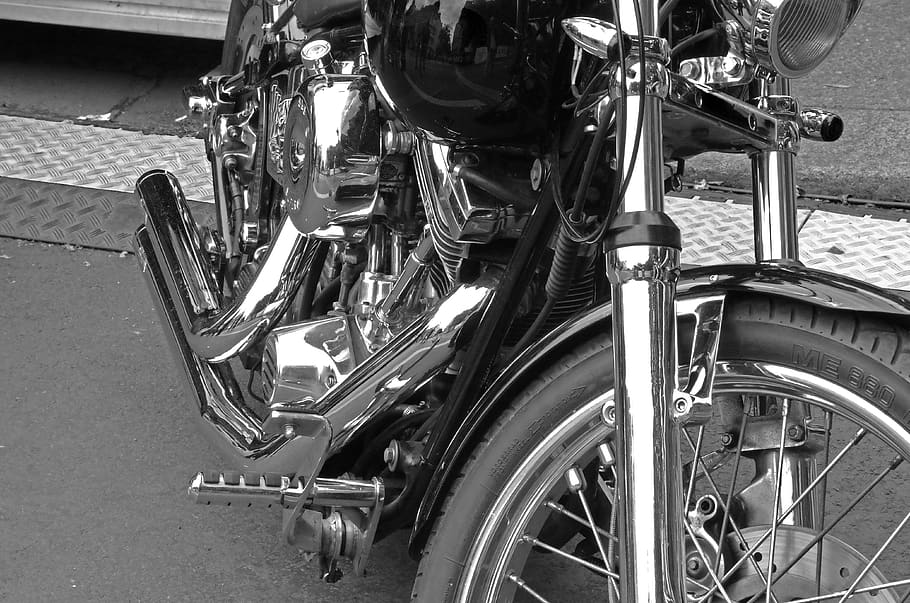 harley davidson, motorcycle, chrome, machine, black, metal HD wallpaper