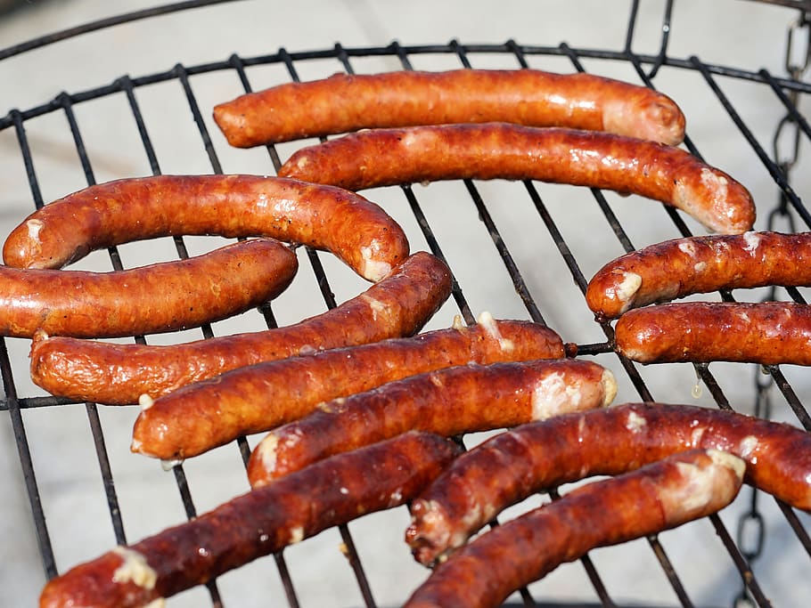 bratwurst, grill, sausage, barbecue, pork, meat, beef, food, HD wallpaper