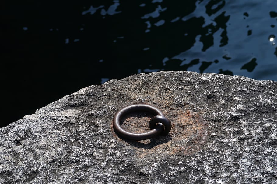 iron ring, metal ring, port, mount, jetty, water, wave, old, HD wallpaper