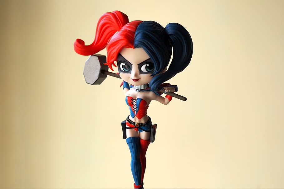 harley, quinn, young, lady, female, girl, toy, figurine, colorful