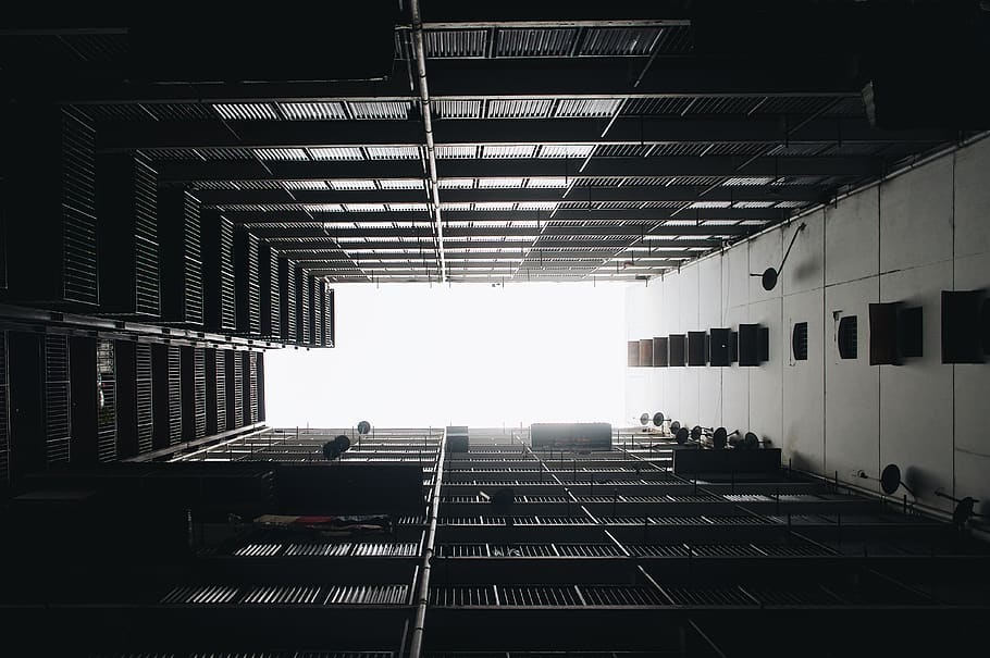 white concrete building, corridor, malaysia, kuala lumpur, lighting HD wallpaper