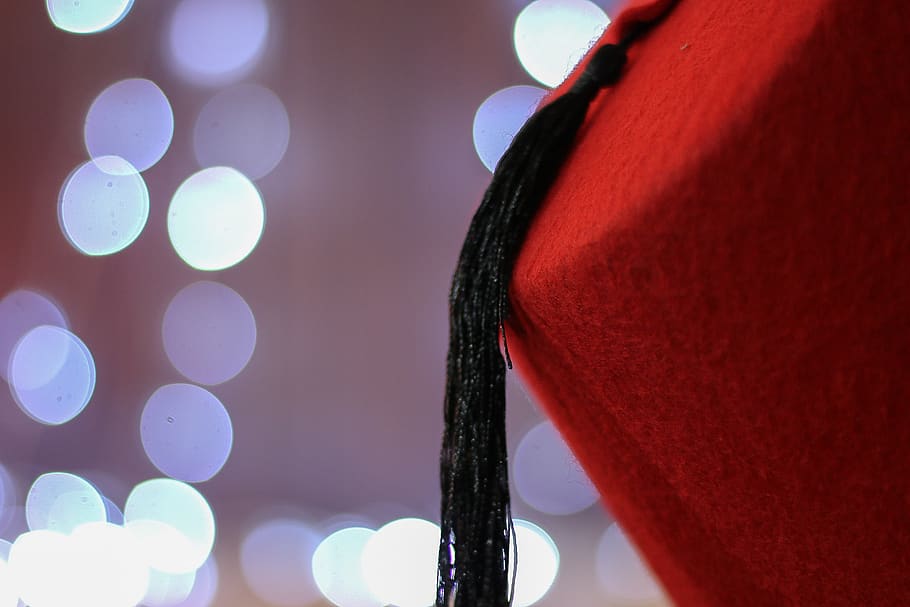 Red Chinese Cap With Black Tassel, art, blur, bright, celebration HD wallpaper