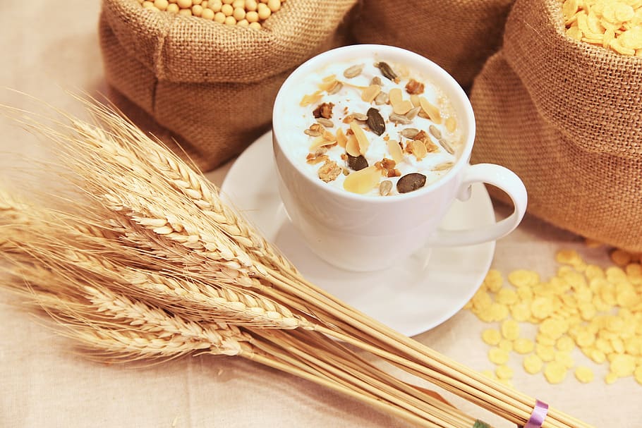 Wheat and Cup of Cereal With Milk, coffee, corn, tea, food and drink HD wallpaper