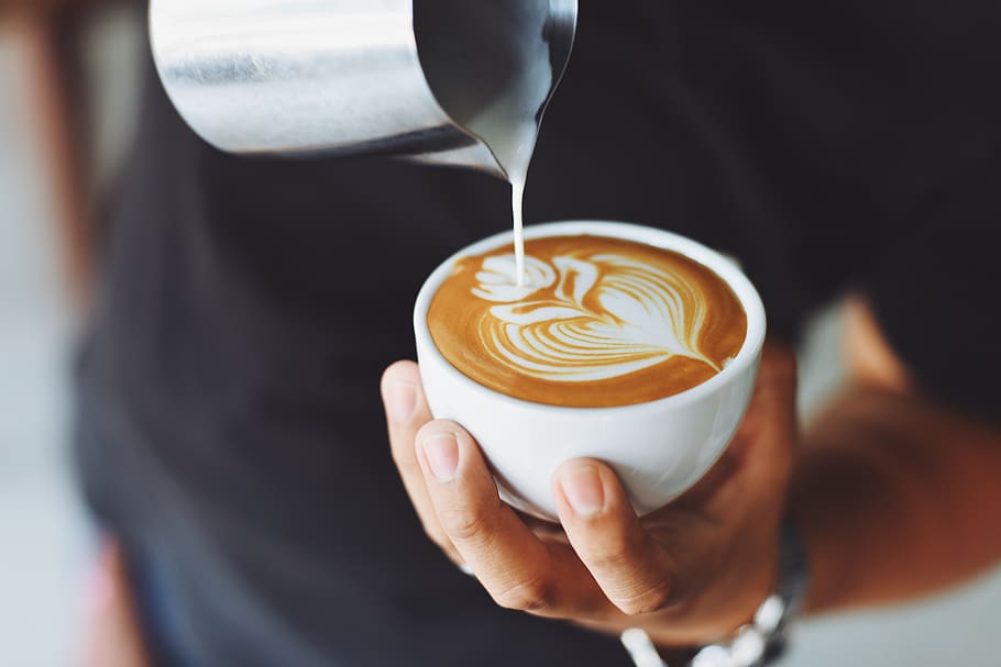 coffee, cafe, hot, mug, cup, white, milk, shop, restaurant HD wallpaper