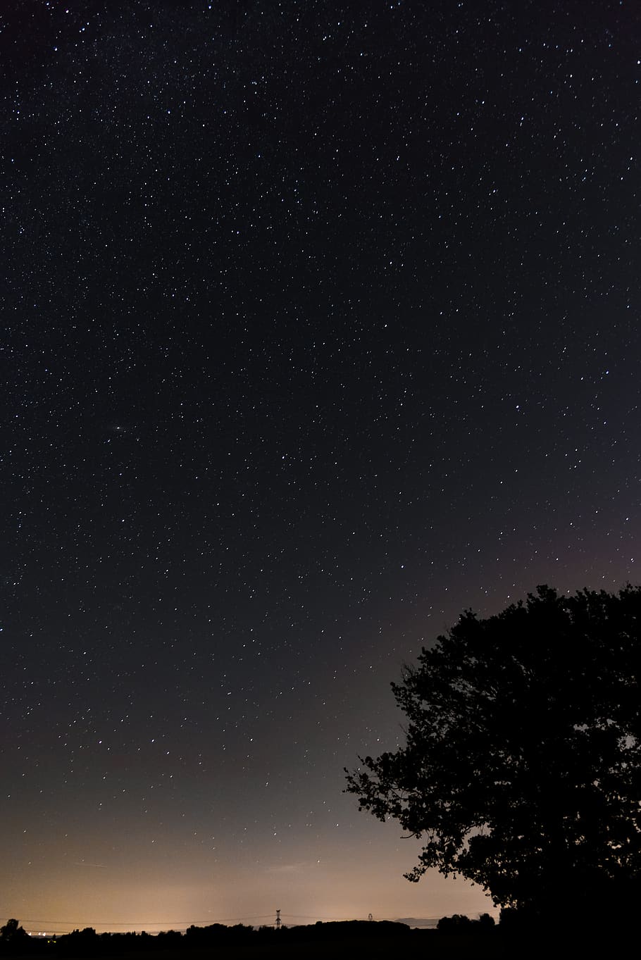 sky, backlit, pollution light, stars, milky way, shadow, night HD wallpaper