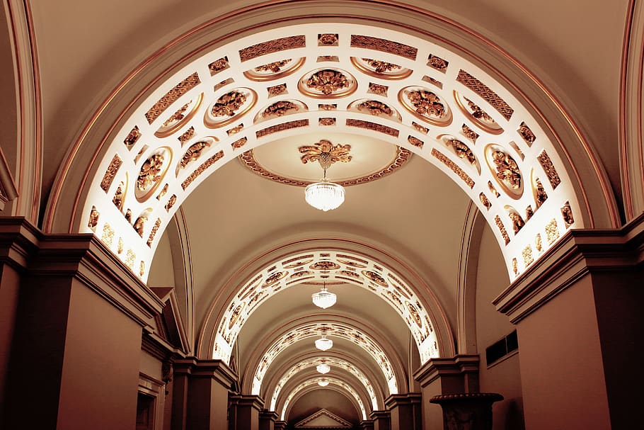 gray concrete lighted arch ceiling, indoors, ireland, dublin HD wallpaper