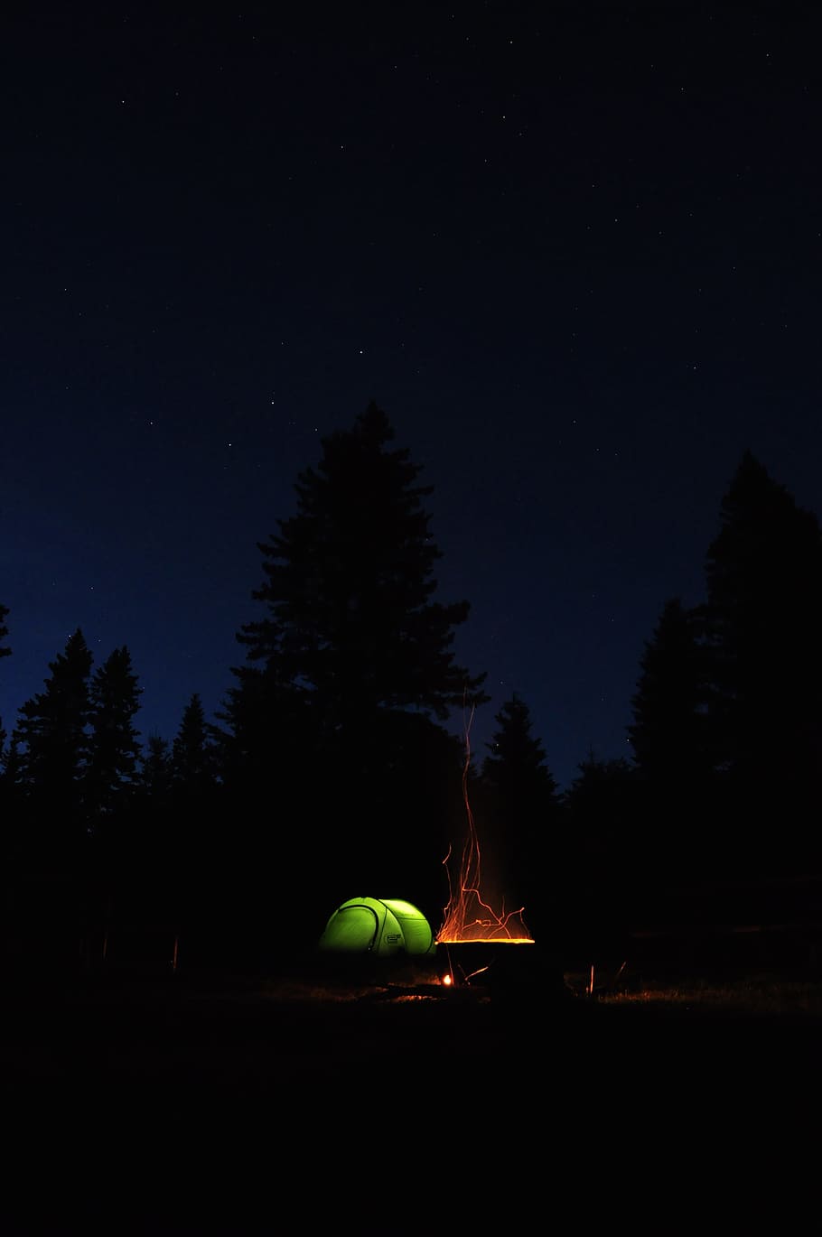 Hd Wallpaper Lighted Bonfire Beside Tent At Night Camp Orange Spark Glow Wallpaper Flare