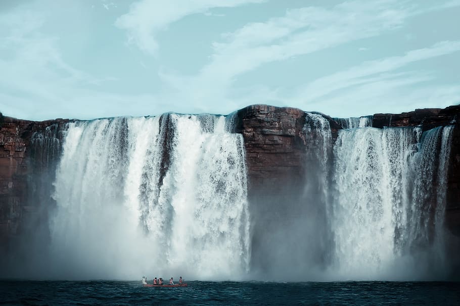 Waterfalls, cascade, nature, scenic, motion, sea, beauty in nature HD wallpaper