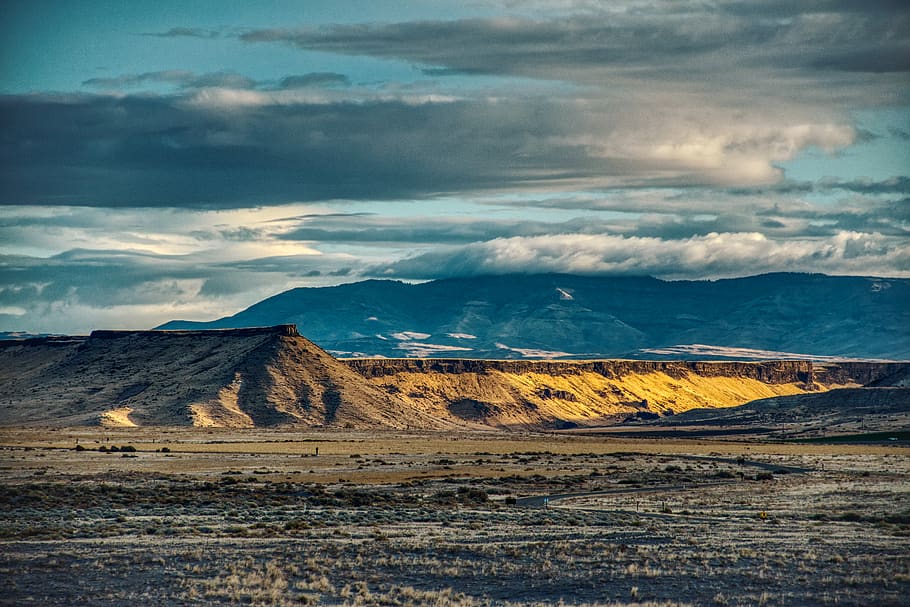 Brown Mountain Under Gray Clouds, daylight, desert, landscape HD wallpaper