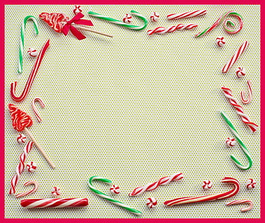 christmas, border, frame, peppermints, candy canes, text space HD wallpaper