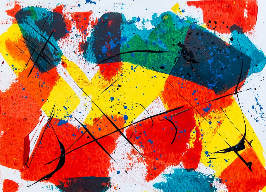Blue, White, Yellow And Red Abstract Painting, abstract expressionism, HD wallpaper