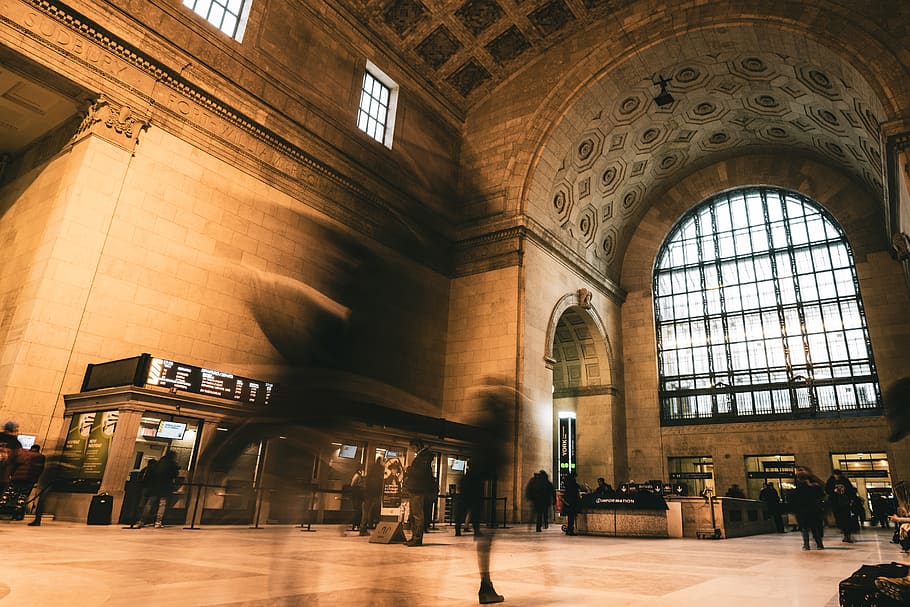 people inside brown arch building, person, human, architecture HD wallpaper