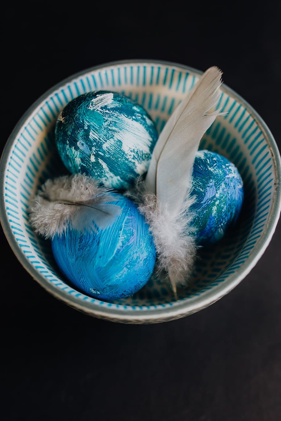 Blue Easter Eggs, colorful, painted, indoors, still life, black background