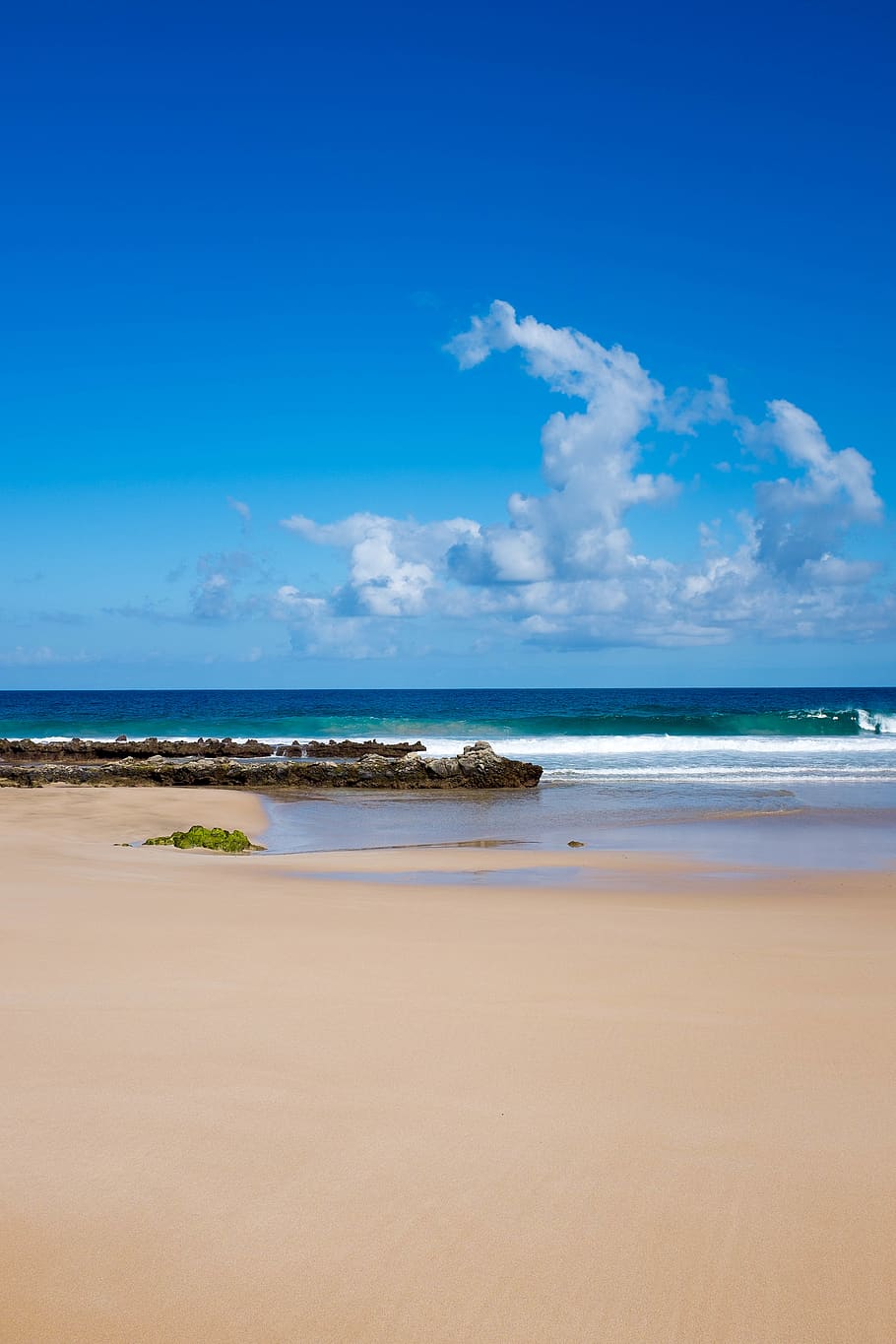 spain, fuerteventura, waves, sand, beach, clouds, sky, clear