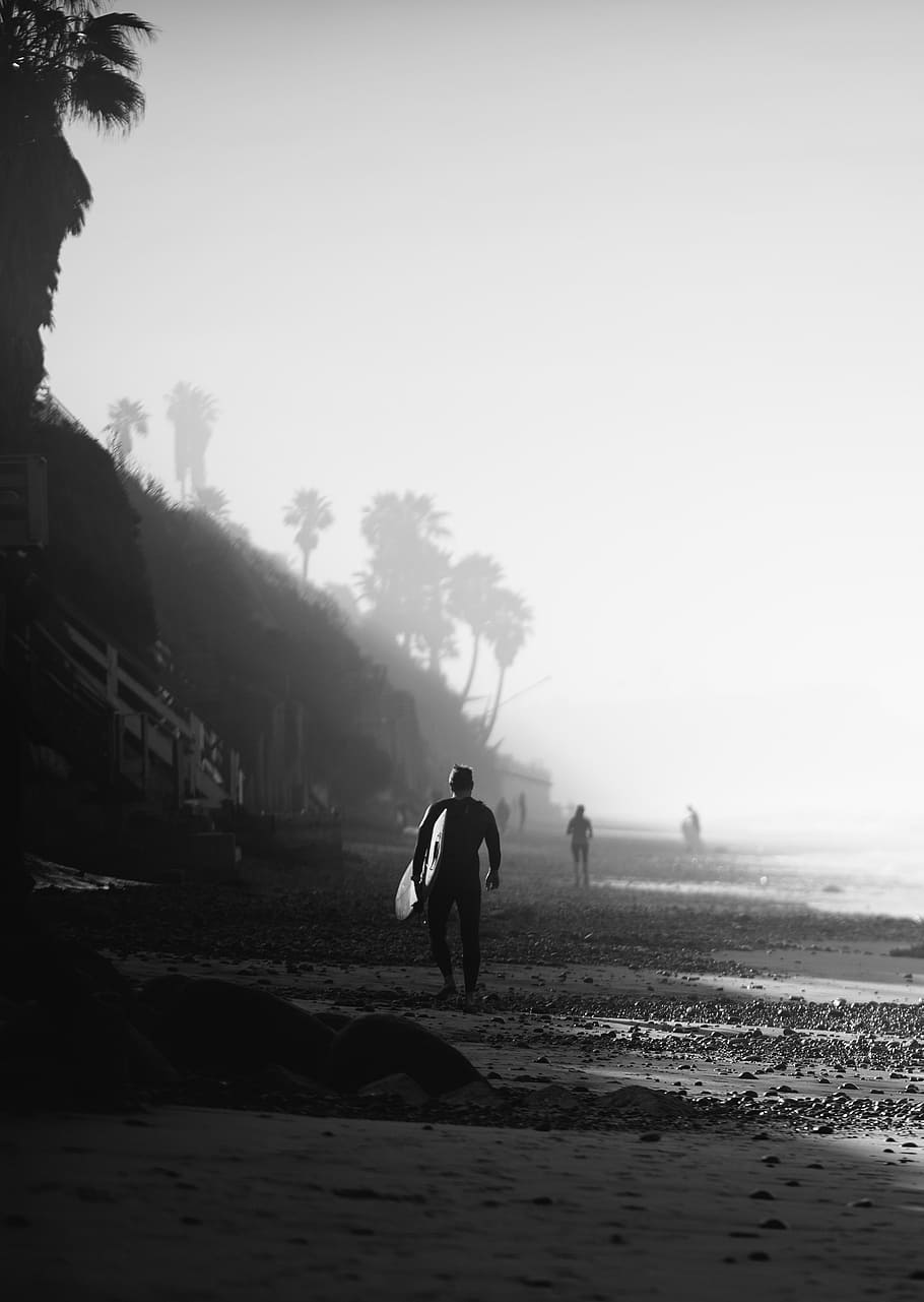 silhouette of person holding surfboard on shoreline, beach, sand HD wallpaper