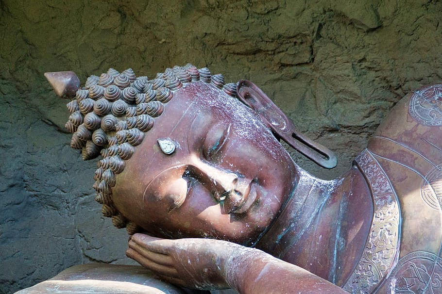 buddha, lying, religion, representation, sculpture, art and craft HD wallpaper