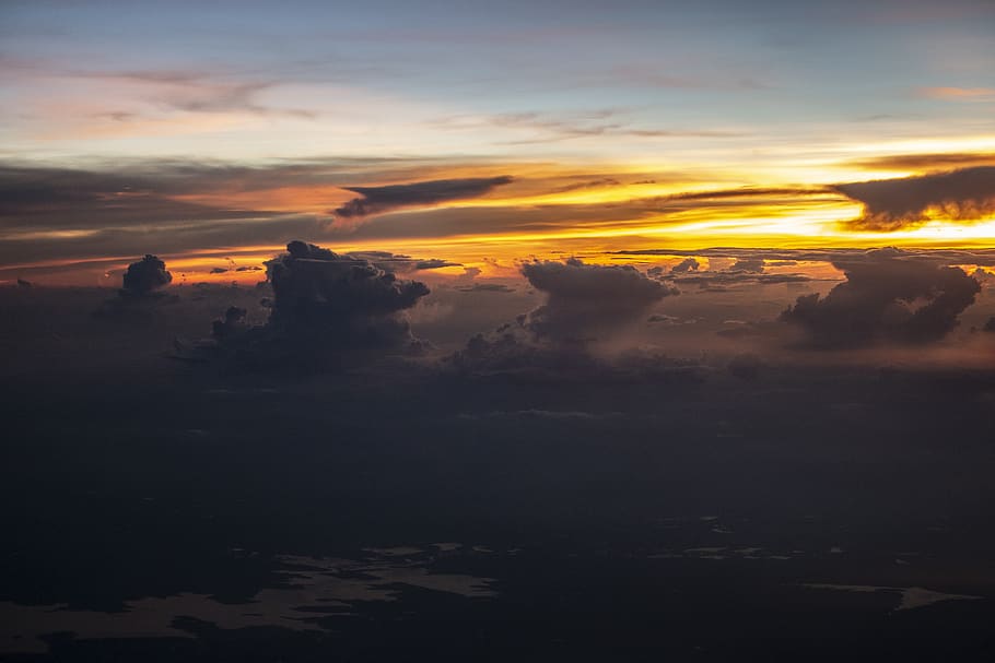 clouds, fluffy, fluffity, horizon, sky, panorama, twilight HD wallpaper