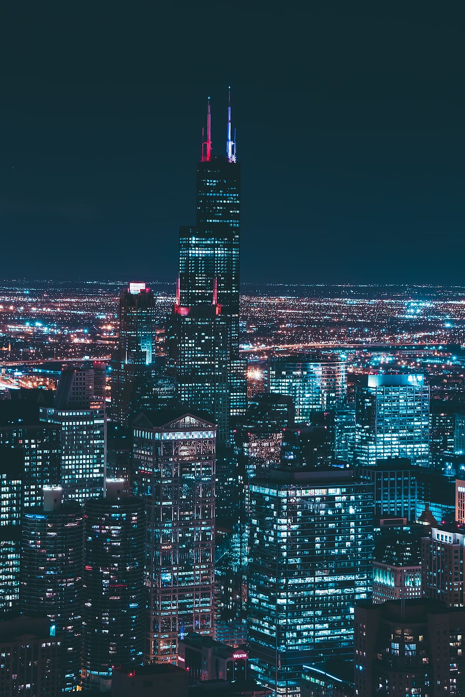 aerial view, architecture, beautiful, buildings, city, city lights HD wallpaper