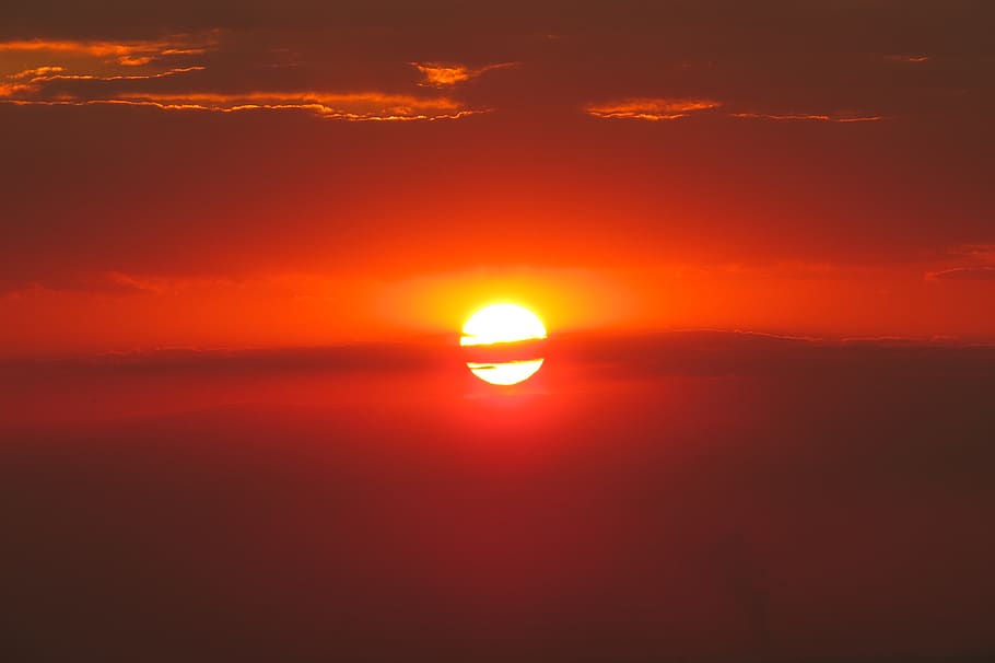 sun under clouds, sunset, sky, beauty in nature, orange color HD wallpaper