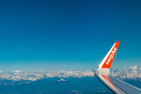 Easy-Jet airplane wing, mountain, aircraft, transportation, switzerland HD wallpaper