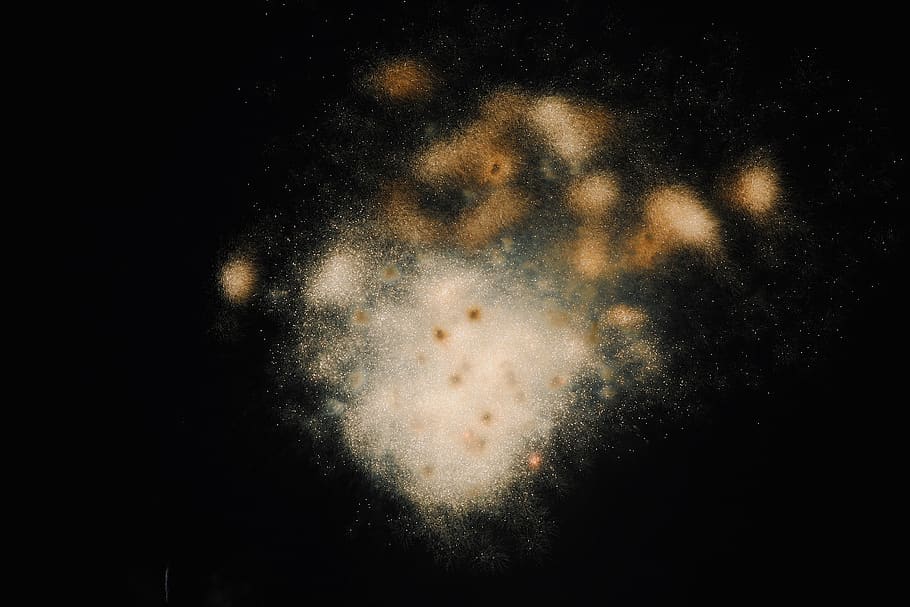 white and brown lights, smoke, blur, night, firework, hanabi HD wallpaper