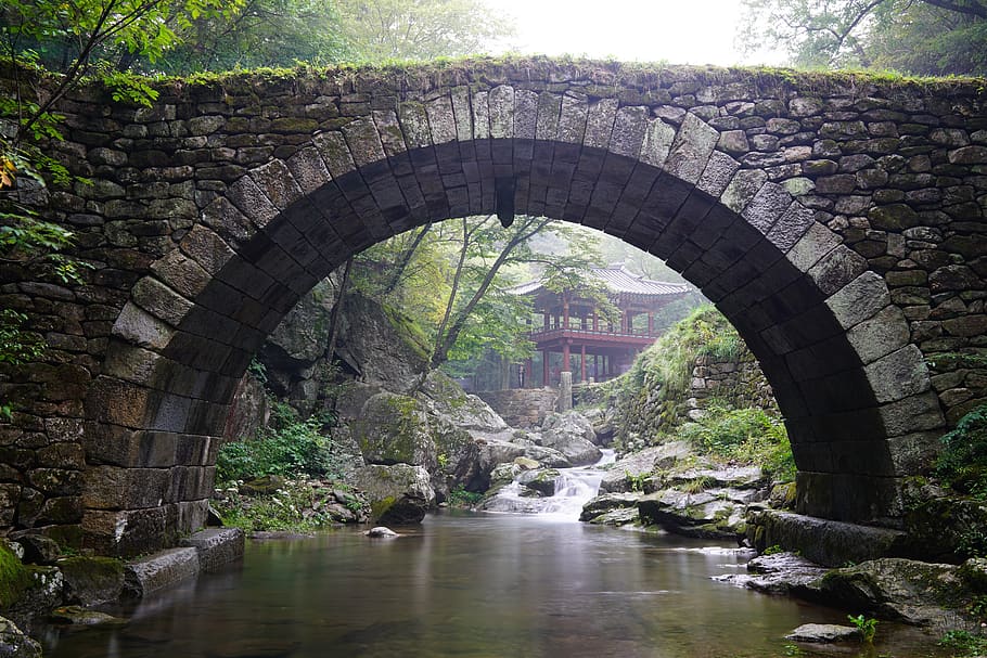 temple, section, bridge, korea, travel, tourism, culture, scenery HD wallpaper