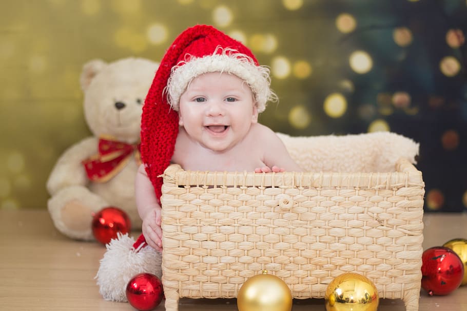 christmas, winter, child, present, childhood, hat, holiday, HD wallpaper