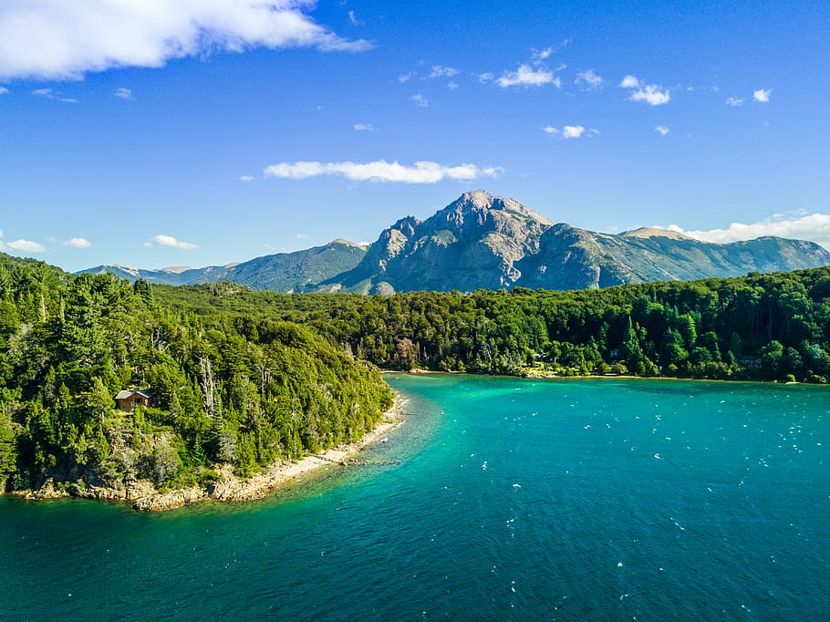 Aerial View Photography of Sea and Forest, beach, cabin, clouds HD wallpaper