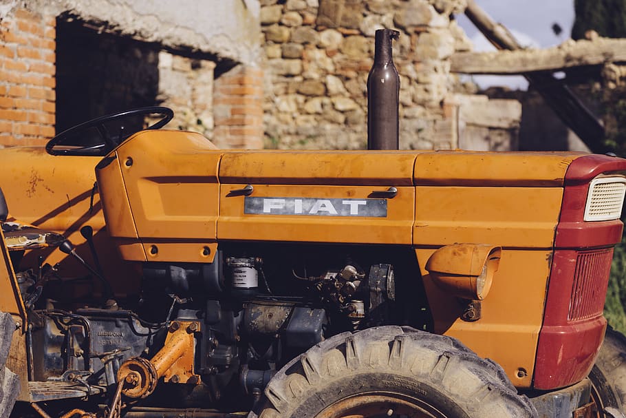 tractor, fiat, italy, tuscany, orange, mode of transportation, HD wallpaper