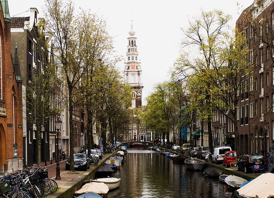 spring, buildings, boat, boats, canals, europe, netherlands HD wallpaper