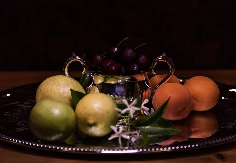 australia, blue mountains, silver, fruit platter, tray, flower HD wallpaper