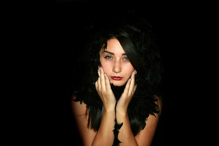 girl, light, hands, face, black, hair, human, activity, portrait HD wallpaper