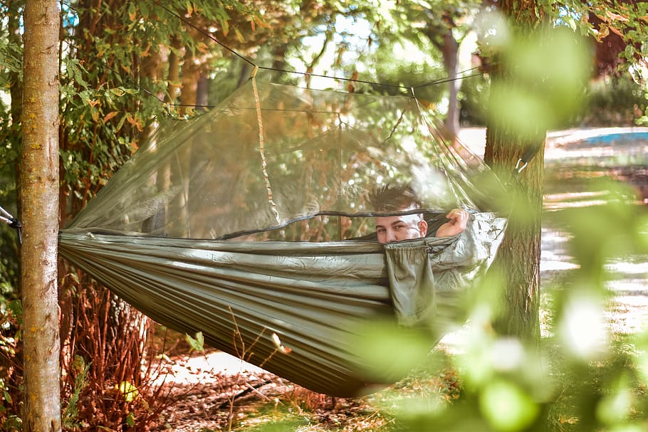 Кровать из листьев на кемпинге. Leave the camp