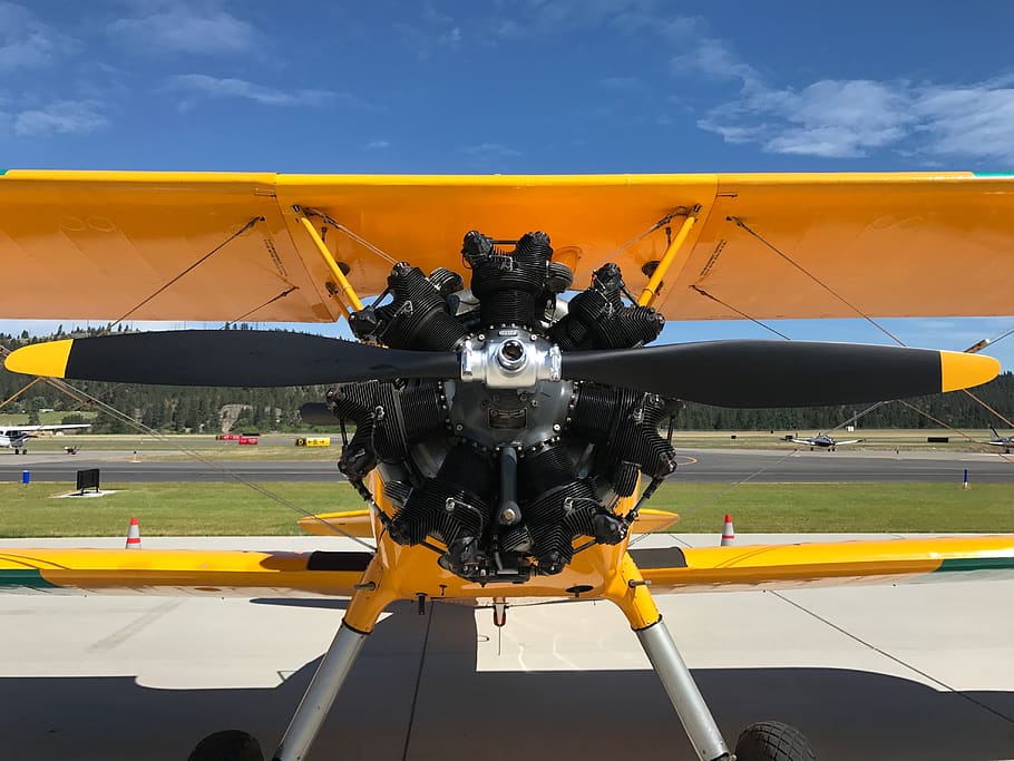 close photo of propeller plane, transportation, biplane, airplane, HD wallpaper