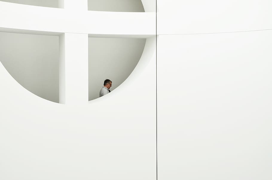 white, wall, door, design, people, man, alone, one person, copy space HD wallpaper