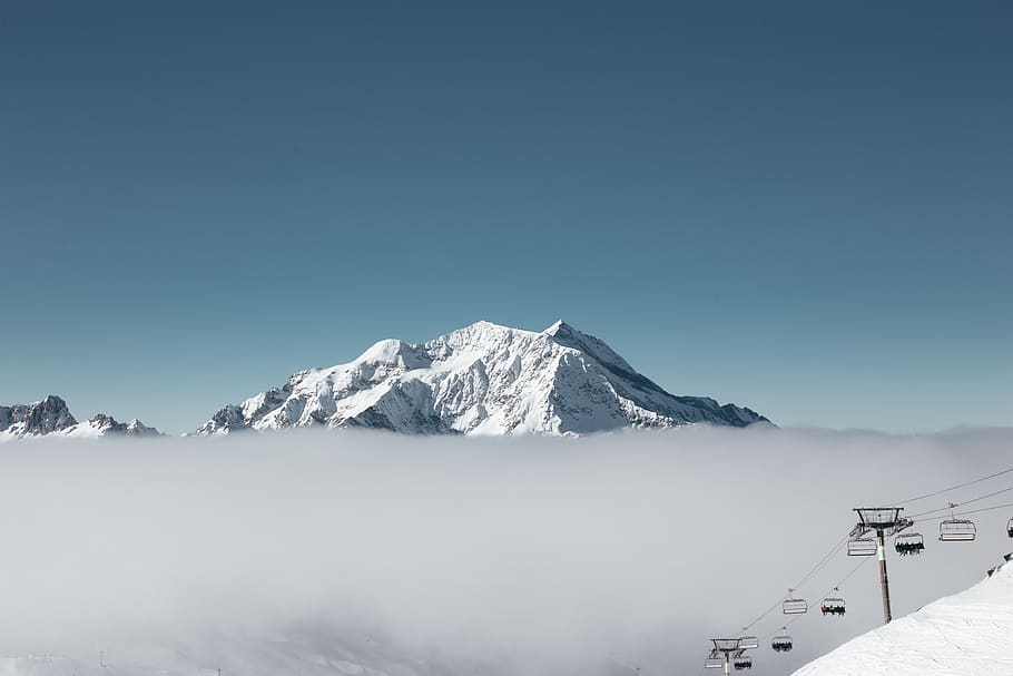 Snow-capped Mountain, adventure, blue, blue sky, climb, cold HD wallpaper