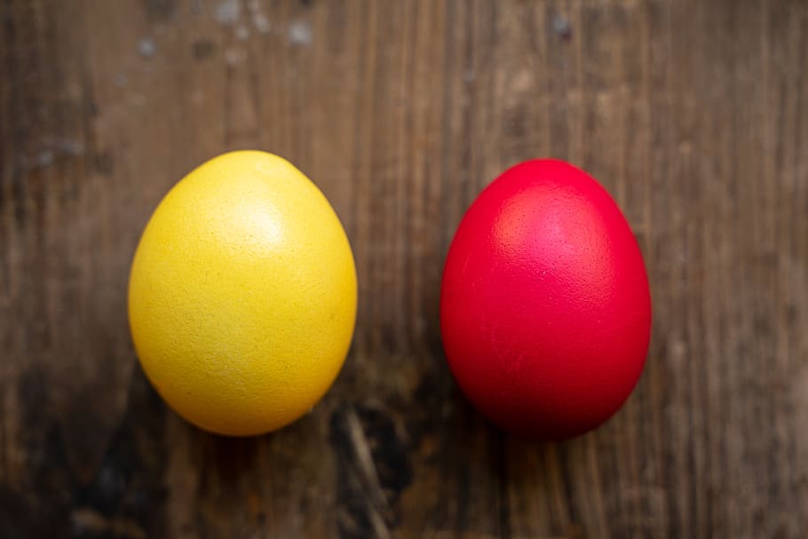 easter eggs, yellow, red, colorful, colored, spring, easter nest HD wallpaper