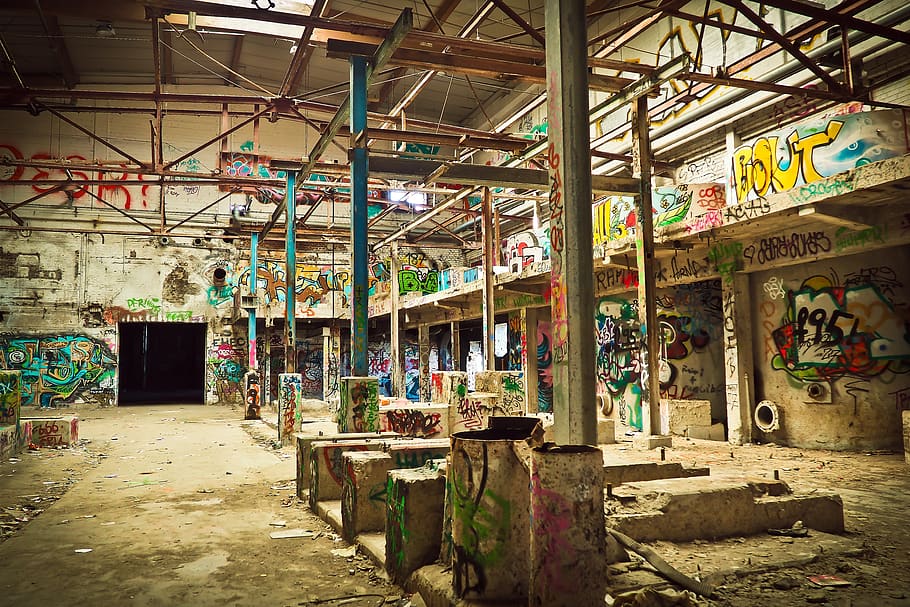 Colorful Graffiti Wall Paintings Inside a Building, abandoned HD wallpaper