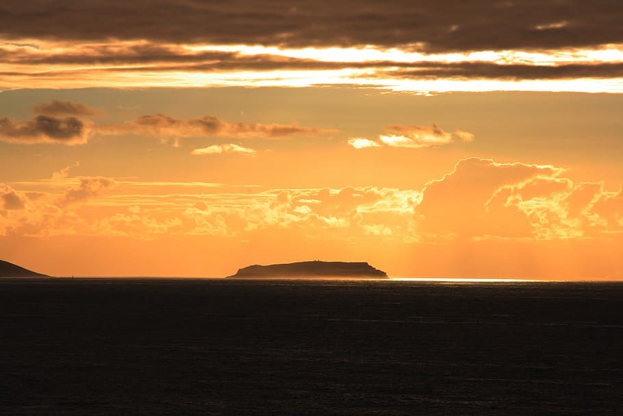 A colorful orange sunset., spain, a laracha, praia de caión HD wallpaper