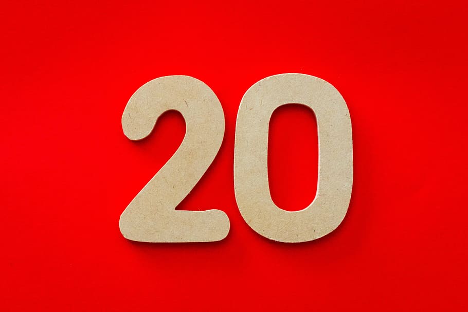 20 Number on Red Background, close-up, colors, cutout, numbers